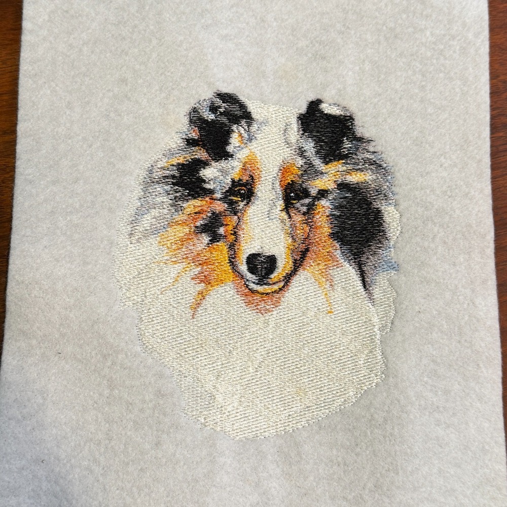 Vintage Blue Merle Sheltie Breed Dog Head Portraits Handmade Embroidery Sew On